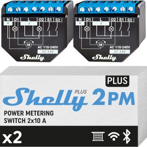 Shelly Plus 2PM DOUBLE PACK - Smart Relay 16A  AC/DC WiFi/BT + PM